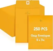 Geyee 250 Pcs 5 x 7" Clasp Envelopes Manilla Envelopes Gummed Mailing Envelopes Clasp Closure 28 lb Kraft Paper Envelopes for Storing or Mailing Colored Envelopes for Home Office