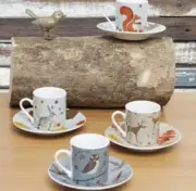 Magpie Forest Friends Espresso Cups & Saucers Set 8 Pieces Pre Owned Collectable