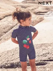 Navy Cherry Zip Back Sunsafe Swimsuit (3mths-7yrs) (E77667) | $33 - $37