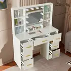 Dressing Table Set Makeup Mirror LED Light Vanity with Mirror Door Storage Shelf