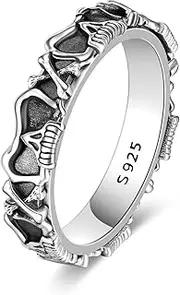 [NIFUNAO] Sterling Silver Skull Anxiety Spinner Rings Fidget Ring Cool Gothic Punk Rings for Men Relieve Stress Gift