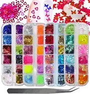Fluorescence Butterfly Star Nail Glitter Sequins Mixed Holographic Snowflake Heart Chunky Glitter Flakes Paillette Festival Rave Cosmetic Crafts Resin Accessories Tips Decor (Butterfly Star Heart)