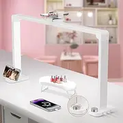 [ADVWIN] Nail Tech Lamp for Desk, Foldable Large Nail Arch Light with Phone Holder Stepless Dimming & 3 Modes Half Moon Table Light for Manicure/Lash Extension/Tattoo/Beauty, White