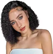 Curly Headband Wigs for Black Women Synthetic Short Deep Wave Headband Wig Half Wigs Glueless Kinky Curly (B)