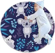 Round Soft Area Rugs for Kids Baby Girls Teen's Room Circle Nursery Rug for Bedroom Living Room Home Decor, Koala Cartoon Animal Tropical Plant