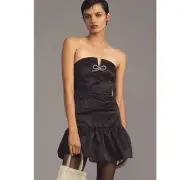 NWT Anthropologie Maeve Strapless Bow Bubble-Hem Mini Dress $148 MEDIUM Black