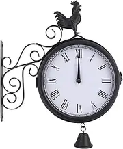 LIPINGJING0201 Outdoor Iron Garden Clock with Bracket and Bell,Double-Sided Metal Wall Clock Hanging Clock for Living Room,Bedroom,Kitchen,Garden