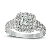 1.0 CT. T.W. Natural Diamond Double Cushion Frame Multi-Row Engagement Ring in Solid 14K White Gold