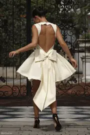 Marcella Linen Bow Back Mini Dress - Lemon Sherbet