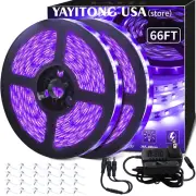 66FT20M LED Black Light Strip Kit 1200 LEDs 12V Flexible Blacklights Fixtures Gl