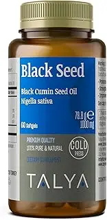 Talya Black Seed Oil Softgel with High Thymoquinone, Cold-Pressed from Non-GMO Turkish Black Cumin Nigella Sativa Seeds, No Glyphosate, 1000MG per Softgel