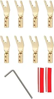 8X Audio Speaker Cable Connector, Gold Plated Y Spade Connector Plugs Screw Locking Plug, No Welding Required