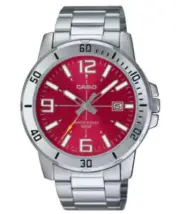 Casio MTP-VD01D-4BVUDF Men's Analog Watch – Red Dial with Stainless Steel Bracel
