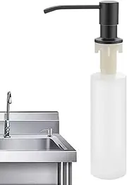 LeoLeoii 2pcs Soap Pump for Kitchen Sink,Counter Top Soap Dispenser for Kitchen Sink | Refillable Stainless Steel Decorative Dish Cleaner Holder for Bathroom Restroom Use (Black 350ML Bottle)