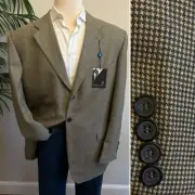 NEW OSCAR DE LA RENTA BLAZER SIZE 48L LONG TAN CHECK SPORT COAT SUIT JACKET