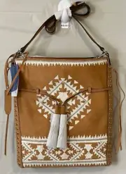 Rebecca Minkoff Moto Suede Shoulder Bag Brown Aztec Print Leather Crossbody