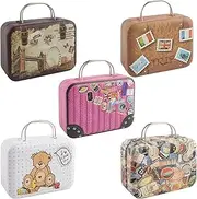 [Framendino] Mini Suitcases Boxes Small Cartoon Tin Plate Gift Box Suitcase Candy Boxes Rectangular Handbag Cion Container for Party Wedding Decorations, Style a, 5 Pack