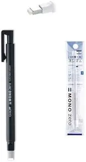 Tombow MONO Zero Pen-Style Eraser Square Tip + 2 Refills (Black Barrel)
