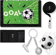 [Brateuanoii] Children's Neck Pouch, Boys Football Neck Pouch, Children's Purse, Shoulder Coin Bag, Neck Pouch Children with Key Ring, Velcro Fastener Purse Children, Green, M, Classic
