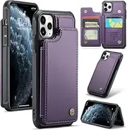 ELEPIK for iPhone 12 Pro Case with Card Holder, Kickstand [4 Card/Cash Holder] [for Women & Men] [Durable PU Leather] Magnetic Wallet Phone Cover for iPhone 12 Pro, Fashion Purple