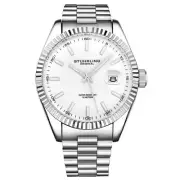Stuhrling 3935 1 Symphony Quartz Date White Dial Stainless Steel Mens Watch