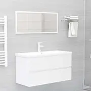 2 Piece Bathroom Furniture Set High Gloss White Engineered Wood,Spacious and Stylish Bathroom Cabinet and Mirror Set with Ample Storage and Sleek Design Furniture Sets