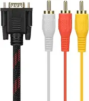 Adapter Cable, Cable Audio Cable VGA to AV Cable 15 Pin to 3 Audio AV Cable Adapter for HDTV PC DVD,5FT/ 1.5M