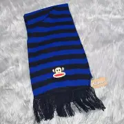 Vintage Paul Frank Y2K Black and Blue Striped Scarf