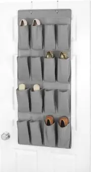Whitmor 16 Pocket Over The Door Shoe Organizer, Paloma Gray