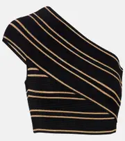 [Balmain] Balmain Striped one-shoulder crop top UK 12 black