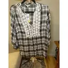 Linda Anderson Green Plaid Crochet Insert Boho Peasant Long Sleeve Size M NWT