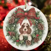 Cute Baby Cocker Spaniel Dog Christmas Wreath Ornament Gift Decor Puppy Lover