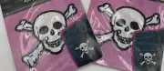 Skull Crossbones Patch Iron-on Applique Two (2) Halloween Biker Motorcycle Jean