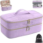 [ELCUPA] Double-layer Hair Tools Travel Case with Black Hair Dryer Bag with Detachable Divider compatible with Shark FlexStyle/SmoothStyle - Flat Curling Iron Travel Organizer, Pink, Double Layers
