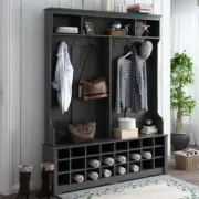 Modern Style Multiple Functions Hallway Coat Rack with Metal Black Hooks