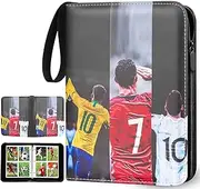 Soccer Card Binder with 50 Removable Sleeves, Trading Card Holder Fits 400 Football Cards, Double-Sided Cards Holder with Zipper 3-Ring Card Album
