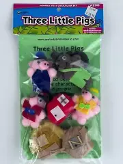 Vintage Three (3) Little Pigs Children Story Monkey Mitt Finger Stick Puppets
