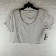 BP. Pointelle Rib Crop Henley Women's Plus Size Top Grey Fog Size 3X NWT 6453