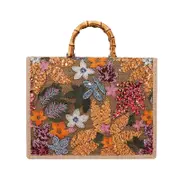 Nevenka Handbag Bamboo Tote Sequin Straw Woven Bag for Womens-Orange
