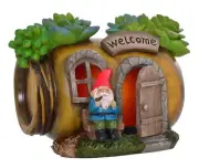 1PK Garden Gnome Welcome Led Solar Garden Statue Ornament Decor 22x11x15cm