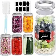 9SHOME 6pcs 1Litre Canning Jars, 32oz Wide Mouth Mason Jars with Airtight Lids and Bands, Glass Spice Bottles Leak-Proof for Food Storage, Canning, Overnight Oats