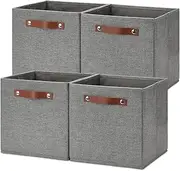 [Temary] 11 Inch Cube Storage Bins 4PCs Fabric Storage Cubes Storage Baskets Organizer with Handles, Foldable Baskets for Organizing Clothes, Toys, Towels (Grey, 11x11x11)