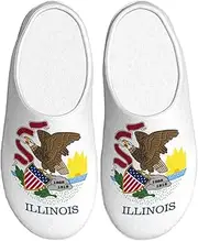 [EdWal] Illinois State Flag print Winter Warm Slippers Indoor Anti-skid Plush Slippers Relaxing at Home for Women Men
