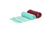 Nicola Spring 2pc Deluxe Turkish Cotton Towels Set - Lightweight Beach Bath Peshtemal Fouta Throw Sheet - Burgundy + Aqua