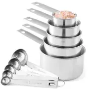 Stainless Steel Measuring Cups And Measuring Spoons 10-Piece Set, 5 Cups And 5