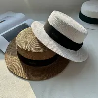 在飛比找樂天市場購物網優惠-平頂帽 防曬草帽 遮陽帽 平頂帽子女夏度假海邊巴拿馬草帽平沿