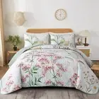 Green Floral Bedspread Quilted Coverlet Patchwork Queen King Size Pillowcase New