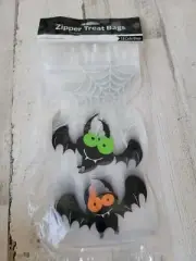 Halloween bat green orange zipper treat bag set spider web