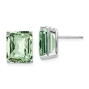14k White Gold 12x10mm Octagon Checker-Cut Green Quartz Earrings