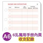 珠友 BC-85005 A6/50K 6孔萬用手冊內頁/收支記錄活頁紙/6孔活頁紙/A6活頁紙/活頁筆記本補充內頁(80